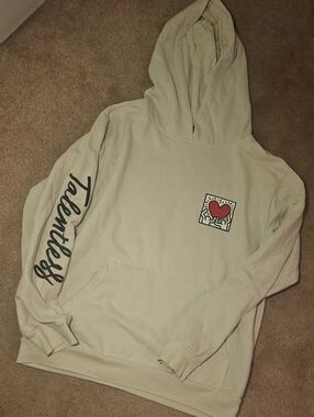 TALENTLESS Cream Hoodie with Red Heart Graphic
